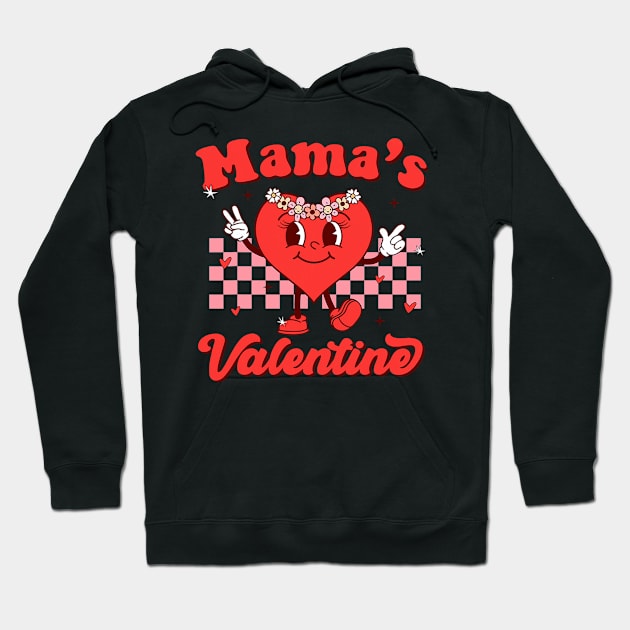 Retro Groovy Mama is My Valentine Cute Heart Boys Girls Kids Hoodie by Neldy